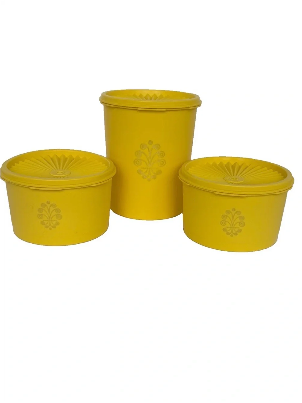 Vintage Tupperware Servalier Yellow Harvest Gold Canister Storage Set + Lids NEW